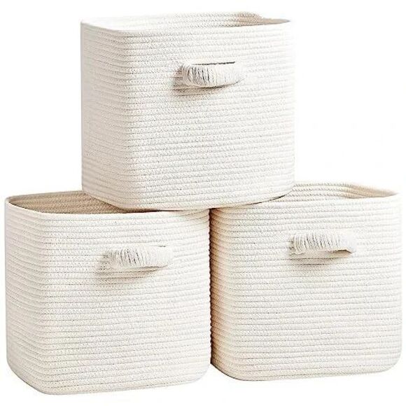 RUNKA Storage Cube Baskets - 3 Pack - 11 inch Square Baskets for Closet, White - Picture 8 of 9